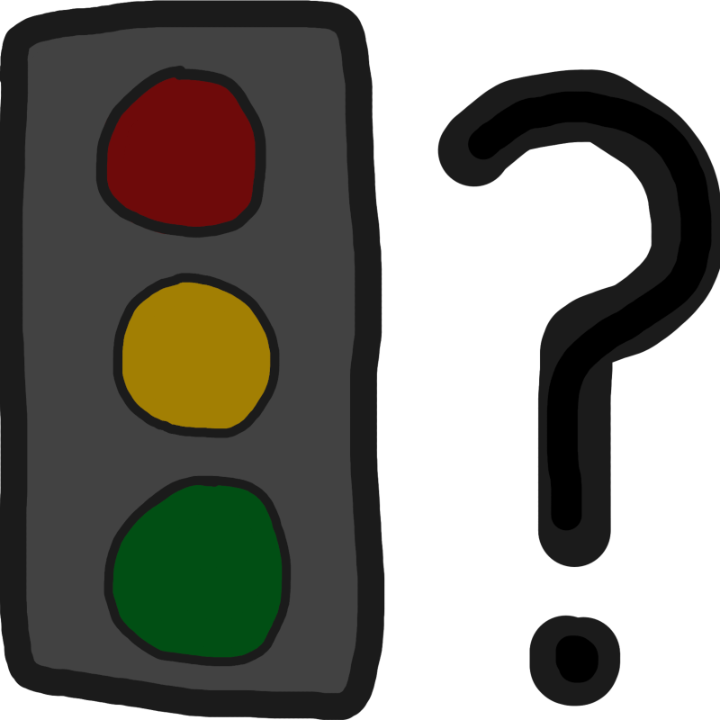 a traffic light with a question mark beside it